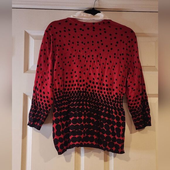 Kim Rogers red and black polka dot collared button up cardigan sweater L - Picture 5 of 5
